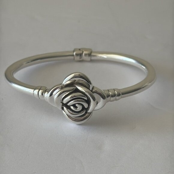 925 Sterling Silver 3D Rose Electroform Cuff / Bangle Bracelet - Picture 6 of 10
